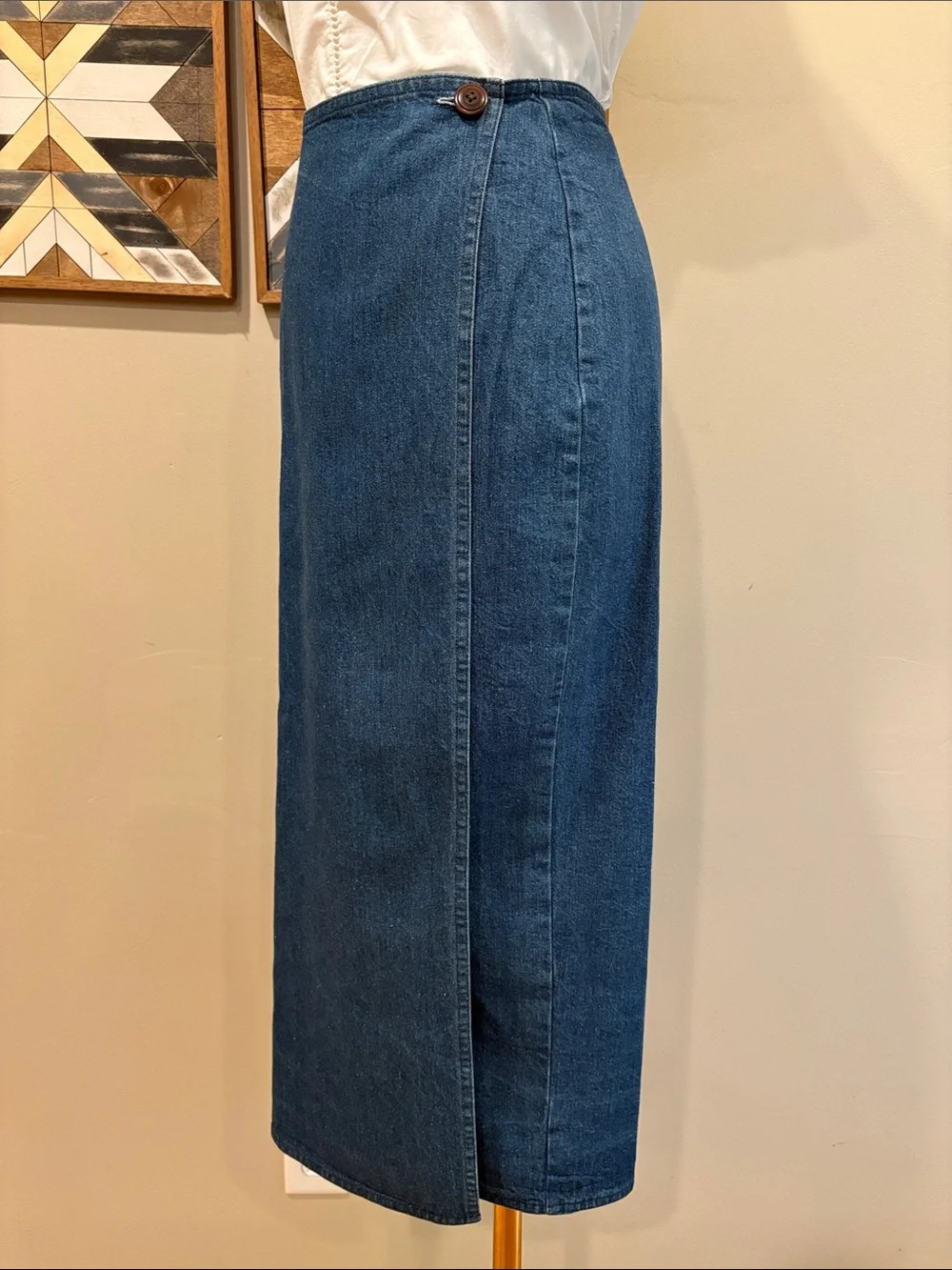 Vintage Ralph Lauren Country Denim Blue Jean Midi Wrap Jean Skirt Medium / Large